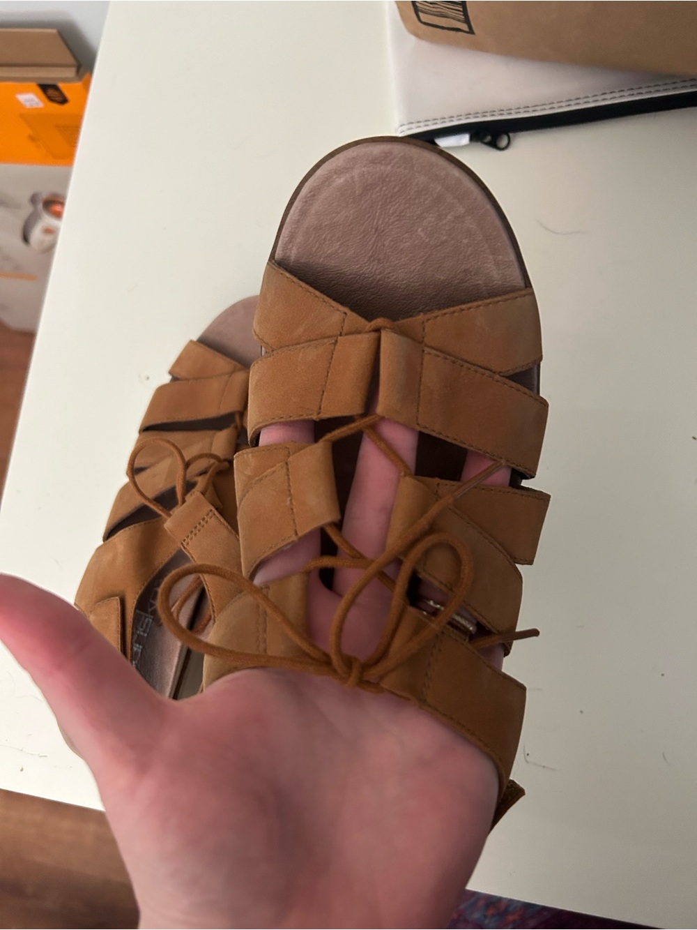 Women’s Dansko Tan Leather Platform Sandals - Wedge Lace-Up - Picture 3 of 3